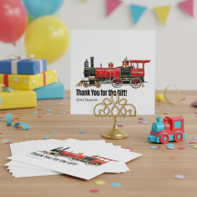 Red Tåg - tackkort Tack Kort (Red Train Thank You Card)