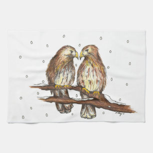 Red-Tails Hawk Bird Helgdag Julvinter Kökshandduk