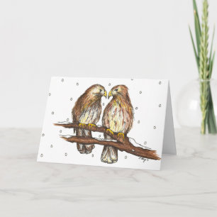 Red Tails Hawk Bird Lovebird Snö Helgdag Winter Helgkort