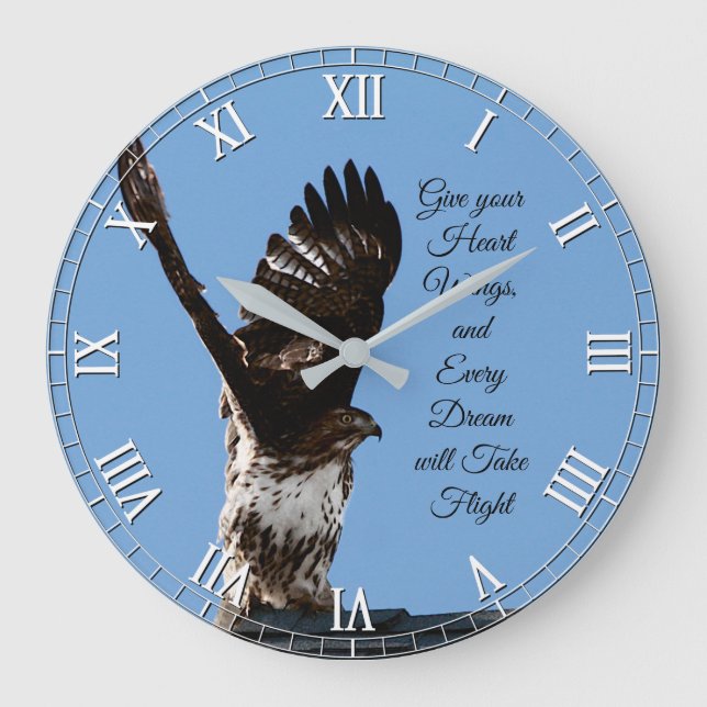 Red-Tails Hawk Raptor Inspirational Quote Stor Klocka (Framsida)