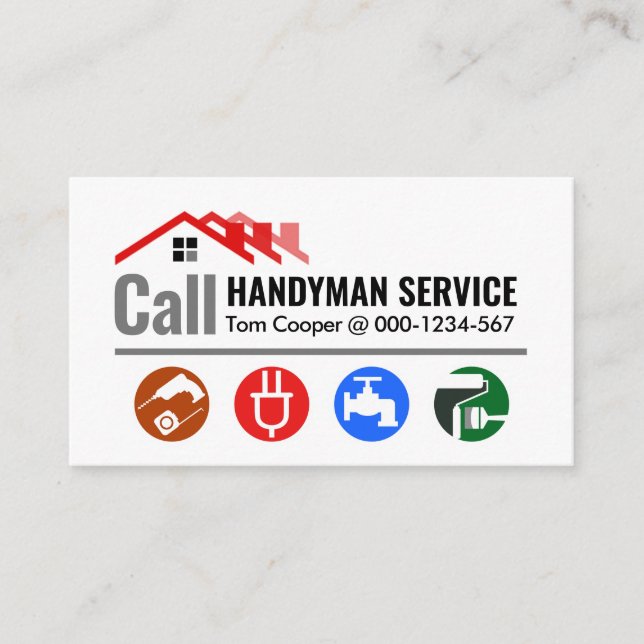 Red Tak Call Handyman Service Visitkort (Framsida)