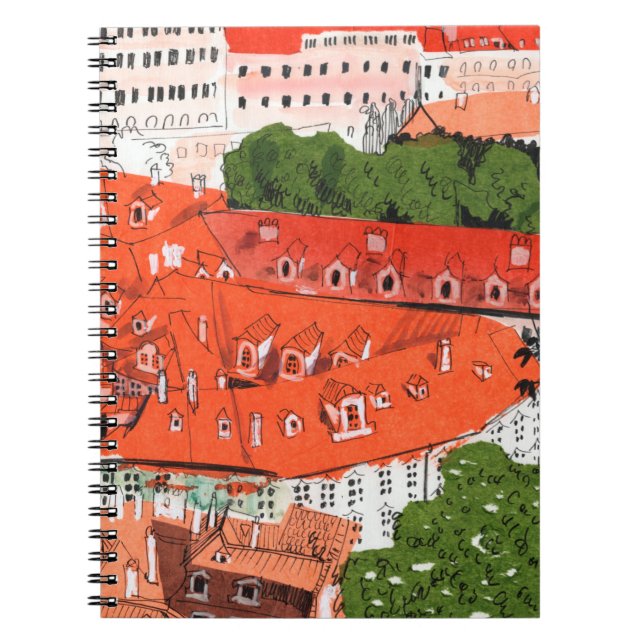 Red Tak Prag Czech Cityscape Collage Sketch Anteckningsbok (Framsidan)