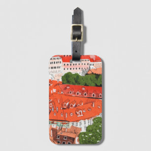 Red Tak Prag Czech Cityscape Papper Collage Art Bagagebricka