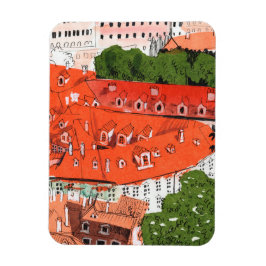 Red Tak Prag Czech Cityscape Papper Collage Art Magnet