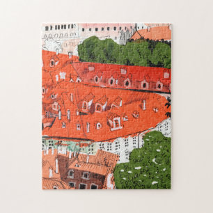 Red Tak Prag Czech Cityscape Papper Collage Art Pussel