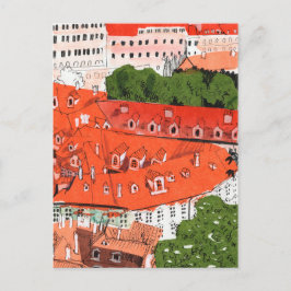 Red Tak Prag Czech Cityscape Papper Collage Art Vykort