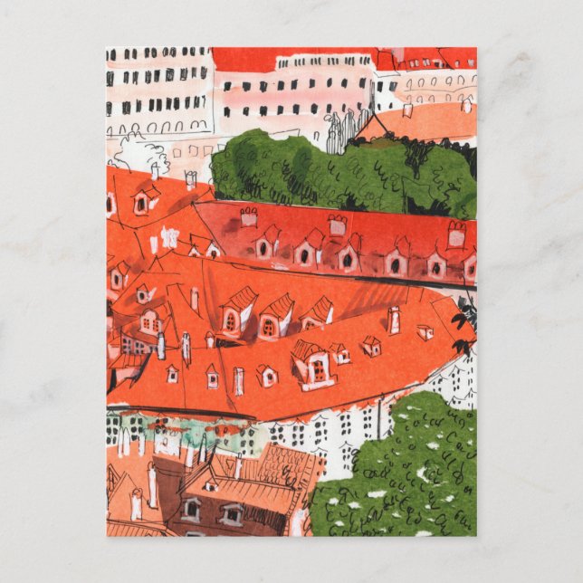 Red Tak Prag Czech Cityscape Papper Collage Art Vykort (Framsida)