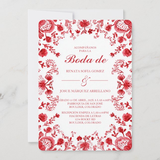 Red TalaveraWedding Invitation in Spanish Inbjudningar (Framsida)