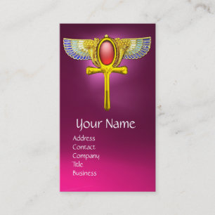 RED TALISMAN/EGYPTIAN WINGED ANKH CORNUCOPIA Rosa Visitkort
