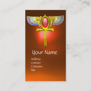 RED TALISMAN,EGYPTIAN WINGTIAN ANKH OCH CORNUCOPIA VISITKORT