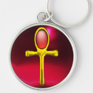 RED TALISMAN,GULD ANKH EInternal Life Symbol Rund Silverfärgad Nyckelring