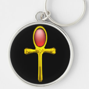 RED TALISMAN,GULD ANKH EInternal Life Symbol Rund Silverfärgad Nyckelring
