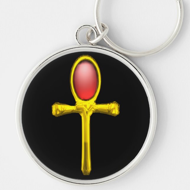 RED TALISMAN,GULD ANKH EInternal Life Symbol Rund Silverfärgad Nyckelring (Framsidan)