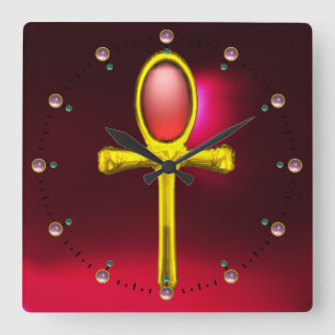 RED TALISMAN ,Ruby Gemstones,Black Fyrkantig Klocka