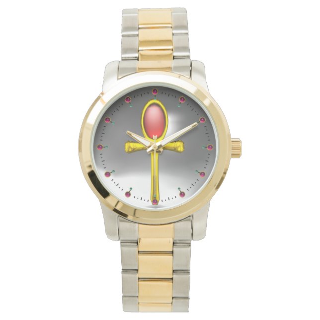 RED TALISMAN,Ruby Gemstones,Grått White Armbandsur (Framsida)