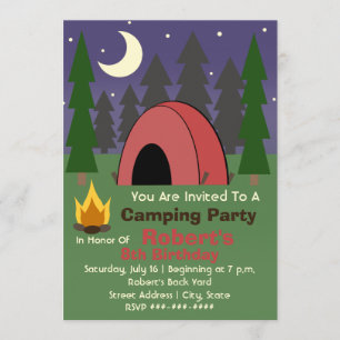 Red Tält Camping Födelsedagsfest inbjudan