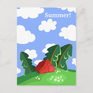 "Red tält i sommarskog" vykort