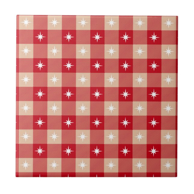 Red Tan Beige Buffalo Play White Stars Trendig Kakelplatta (Framsidan)