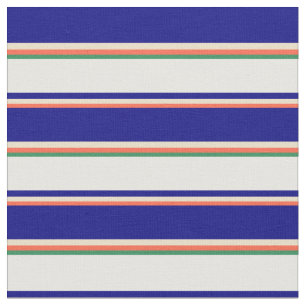 Red, Tan, Blue, White & Sea Grönt Stripe Mönster Tyg