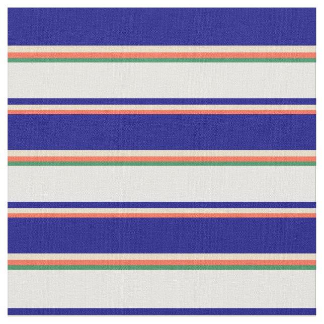 Red, Tan, Blue, White & Sea Grönt Stripe Mönster Tyg (Närbild)