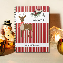Red Tan-White Rand ・ Santa-Reindeer ・ Anpassningsb Anteckningsbok