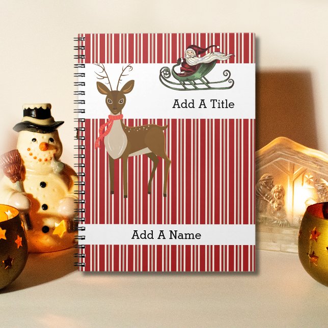 Red Tan-White Rand ・ Santa-Reindeer ・ Anpassningsb Anteckningsbok (Skapare uppladdad)
