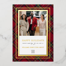 Red Tartan Elegant Business Foil Helgdag Card