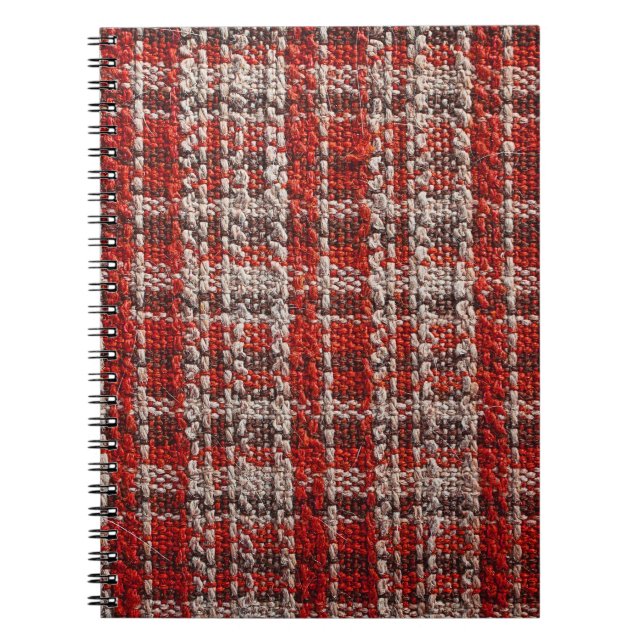Red Tartan Fabric: Texturerad bakgrund Anteckningsbok (Framsidan)