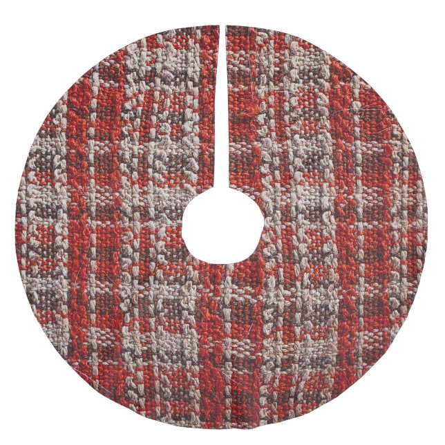 Red Tartan Fabric: Texturerad bakgrund Julgransmatta Borstad Polyester (Framsidan)
