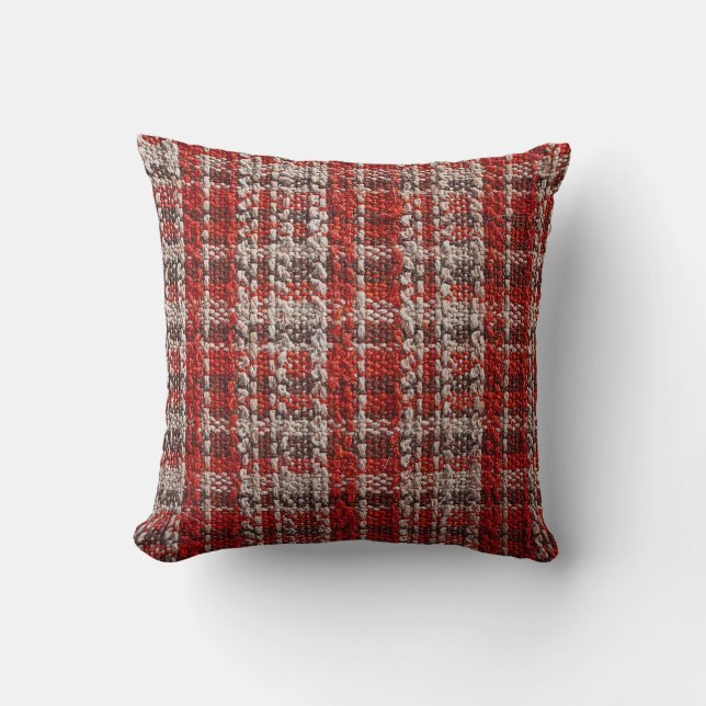 Red Tartan Fabric: Texturerad bakgrund Kudde (Framsida)