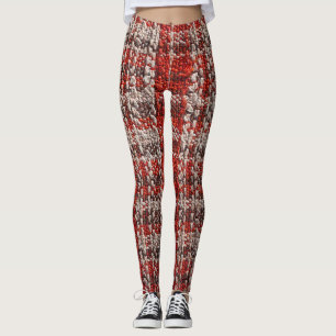 Red Tartan Fabric: Texturerad bakgrund Leggings