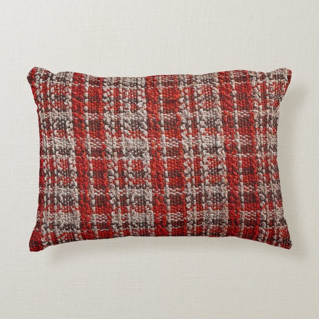 Red Tartan Fabric: Texturerad bakgrund Prydnadskudde (Framsidan)
