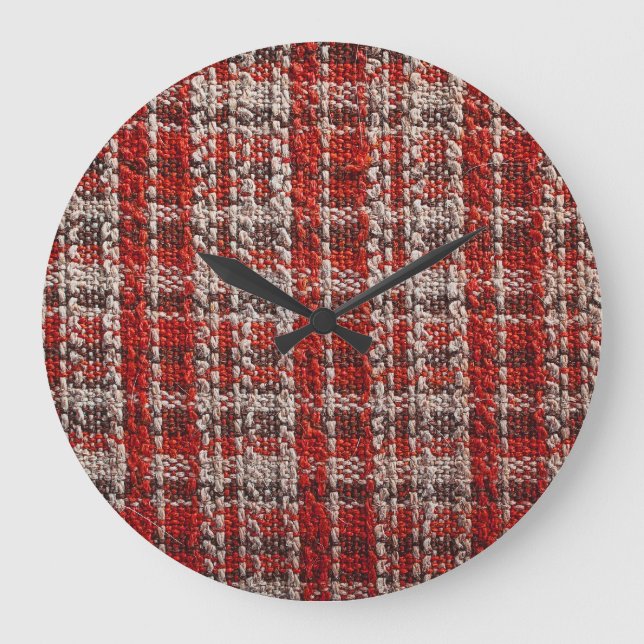 Red Tartan Fabric: Texturerad bakgrund Stor Klocka (Framsida)