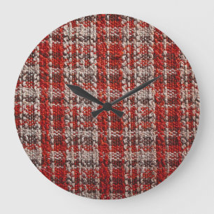 Red Tartan Fabric: Texturerad bakgrund Stor Klocka