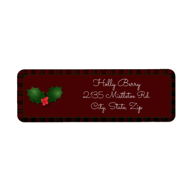Red Tartan Holly Returadress Etikett (Framsidan)