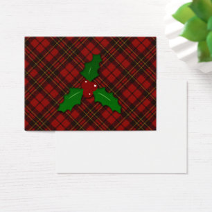 Red tartan jul plaid helgdagars Holly twig Visitkort