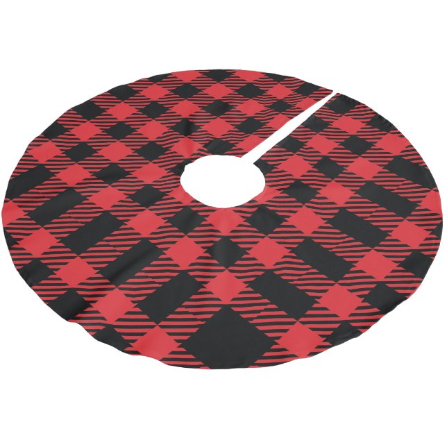 Red Tartan Julgran Base Cover Up Julgransmatta Borstad Polyester (Vinklad)