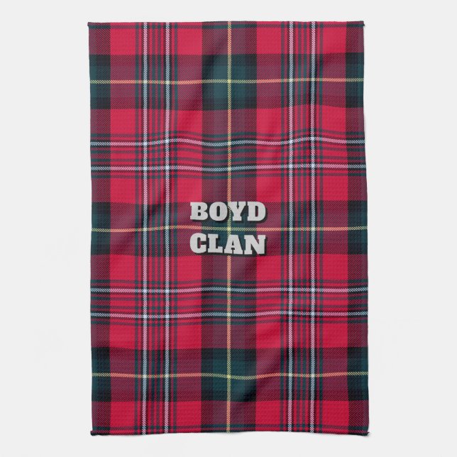 Red Tartan kökshandduk med texten (Vertikal)