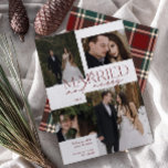 Red Tartan Married & Merry Modern Photo Newlyged Julkort<br><div class="desc">Vi presenterar vårt fantastiska nya Red Tartan Married och Merry Modern 4 Photo Newlyed Helgdag Card: en modern design med elegant typografi och ett omhuldat bröllop-foto, i rött och vitt. Den minimalistiska fronten kompletteras av en varm, festlig , med en röd och grönt tand på baksidan och gör att ditt...</div>