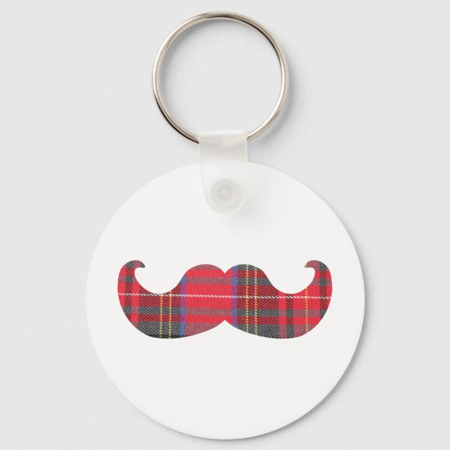 Red Tartan Mustache Nyckelring (Framsida)