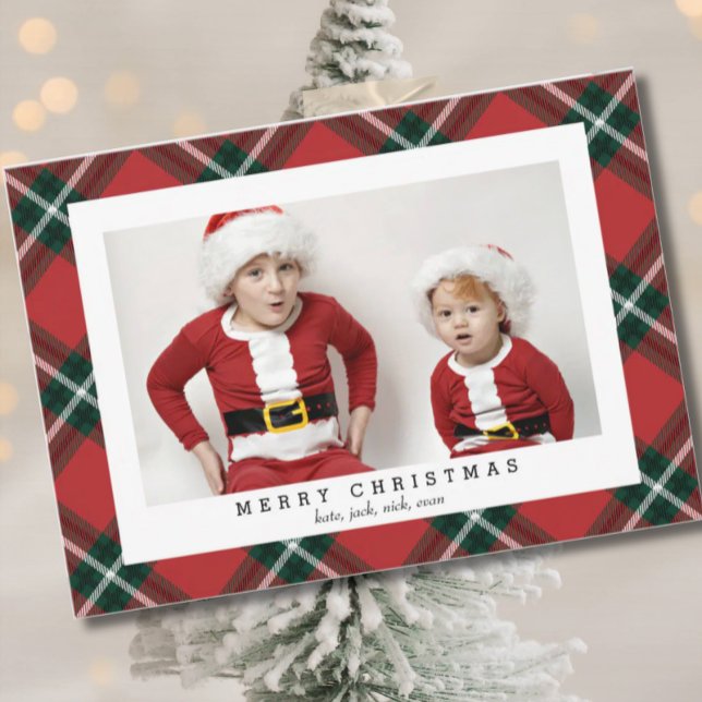 Red Tartan Photo Card för julens Helgdagar Julkort (Skapare uppladdad)