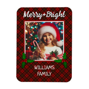 Red tartan plaid Anpassningsbar foto jul Magnet