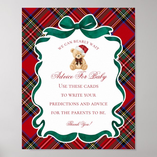 Red Tartan Plaid Christmas Bear Advice for Baby Poster (Framsidan)