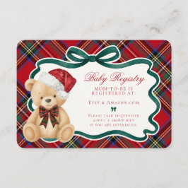 Red Tartan Plaid Christmas Bear Baby Registry Tilläggskort