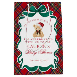 Red Tartan Plaid Christmas Bear Baby Shower Favors