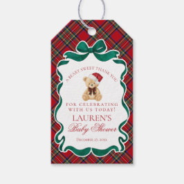 Red Tartan Plaid Christmas Bear Baby Shower Favors Presentetikett