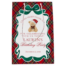 Red Tartan Plaid Christmas Bear Birthday Favors