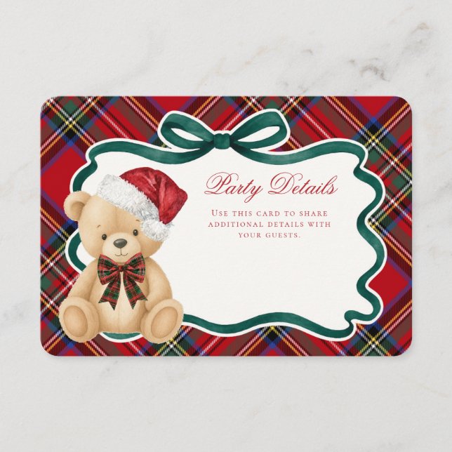 Red Tartan Plaid Christmas Bear Details Tilläggskort (Framsida)
