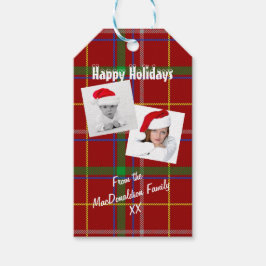 Red tartan plaid Julafton helgdagars fotocollage Presentetikett