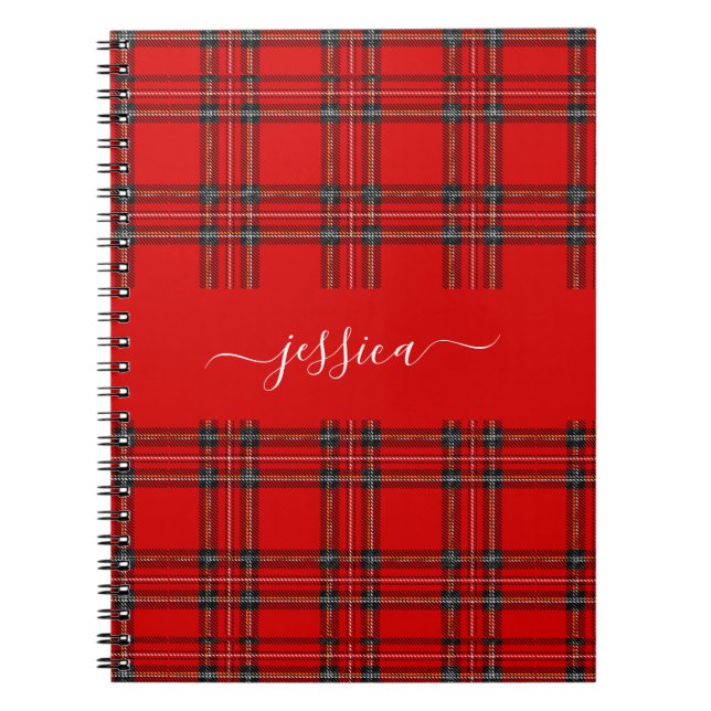 Red tartan plaid script name binder anteckningsbok (Framsidan)